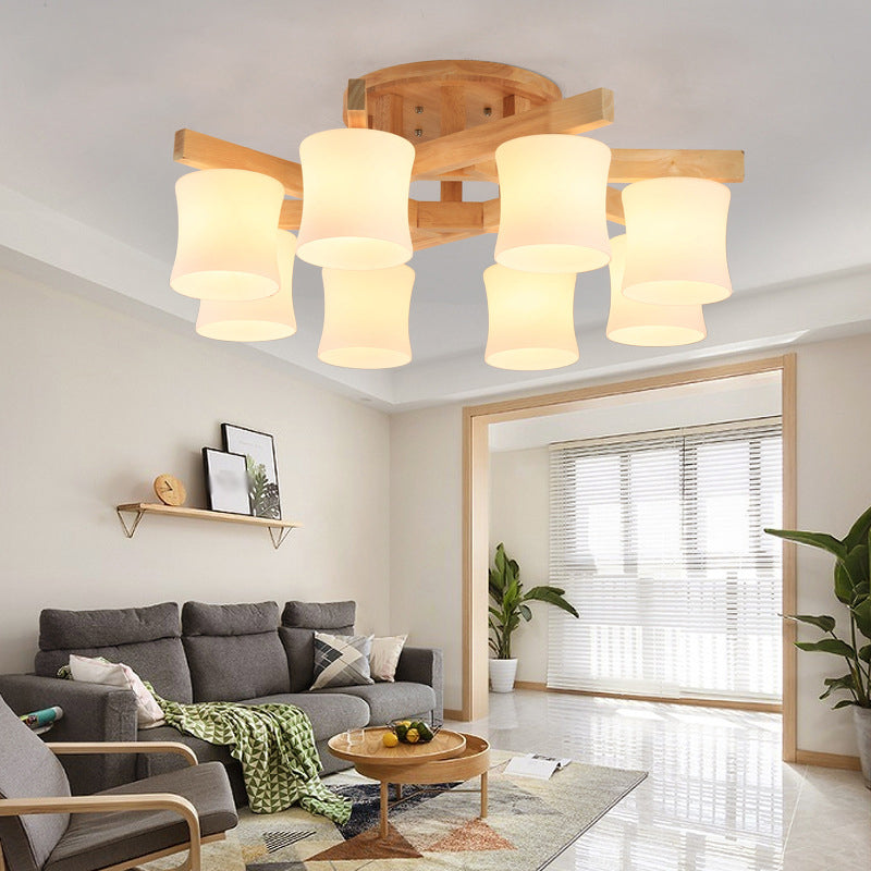 Contemporary Opal Glass Ceiling Flush Mount with Beige Semi Flush Light