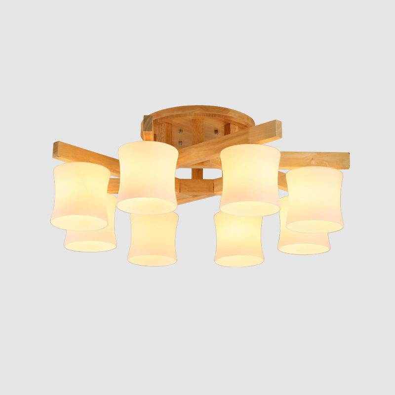 Contemporary Opal Glass Ceiling Flush Mount With Beige Semi Light