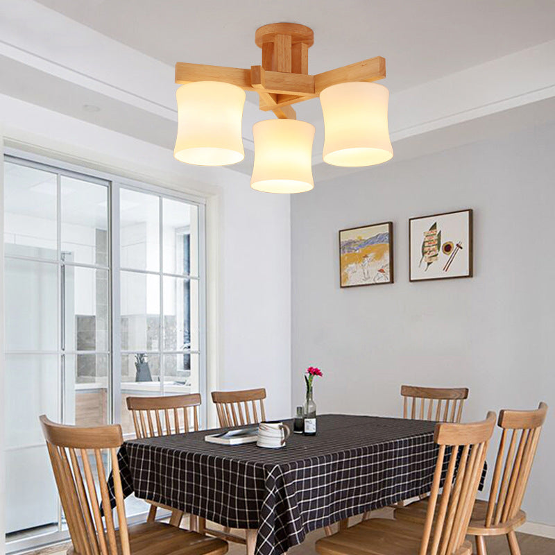 Contemporary Opal Glass Ceiling Flush Mount with Beige Semi Flush Light