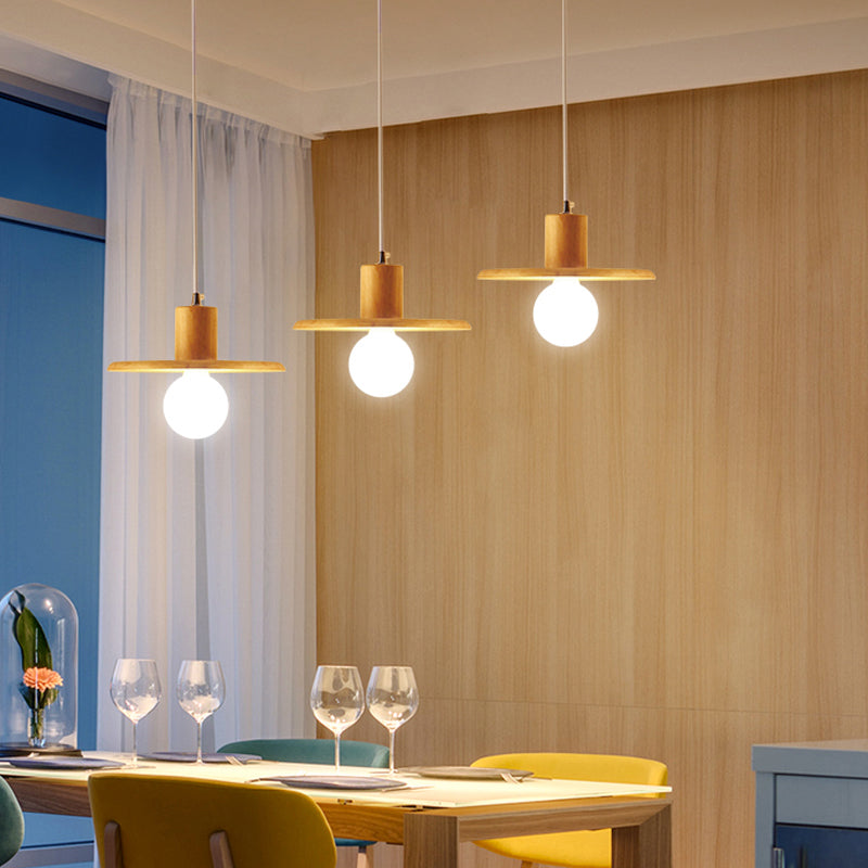 Modern Wooden Lid Shaped Chandelier with 3 Bulbs - Hanging Light for Dining Room