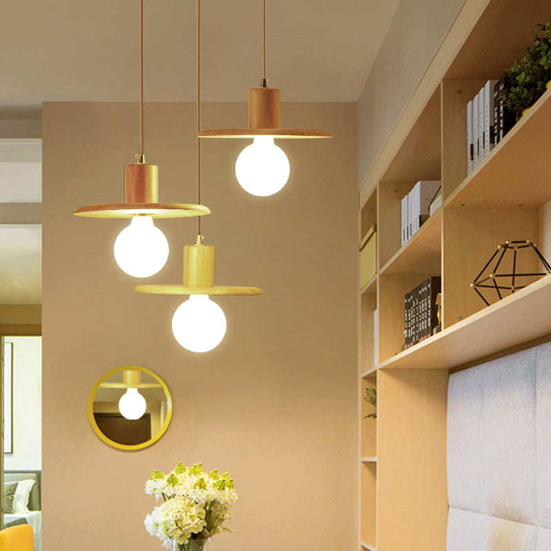 Modern Wooden Lid Shaped Chandelier with 3 Bulbs - Hanging Light for Dining Room