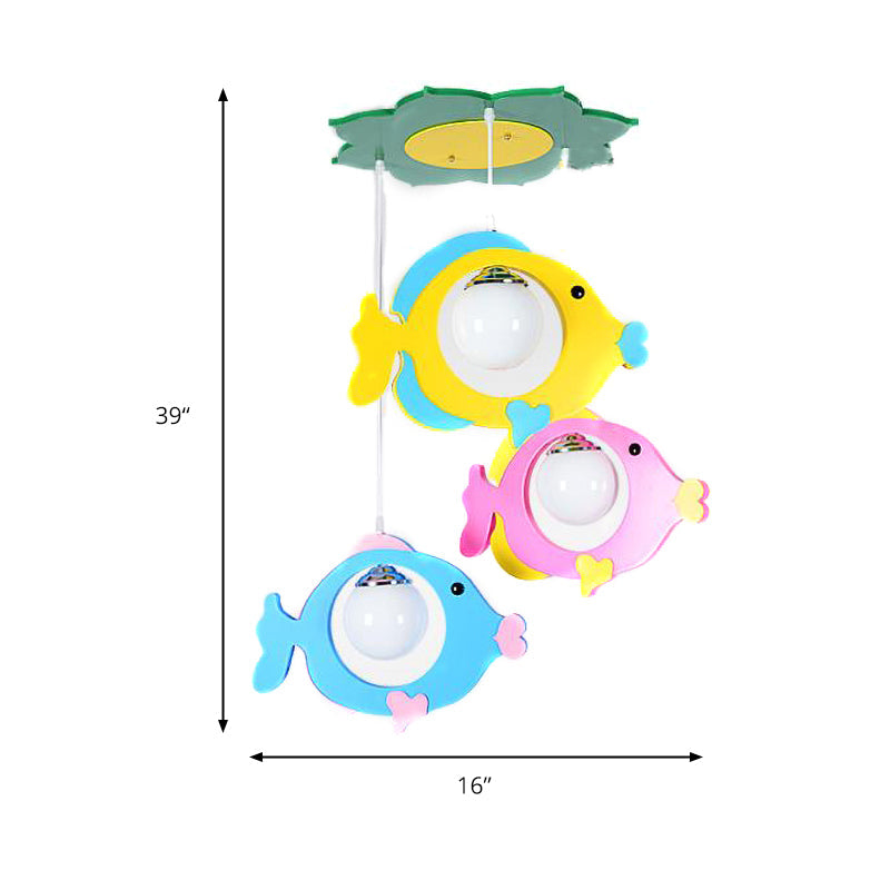 Kids Multi-Color Fish Pendant Light - 3 Lights Metal Ceiling For Cloth Shop