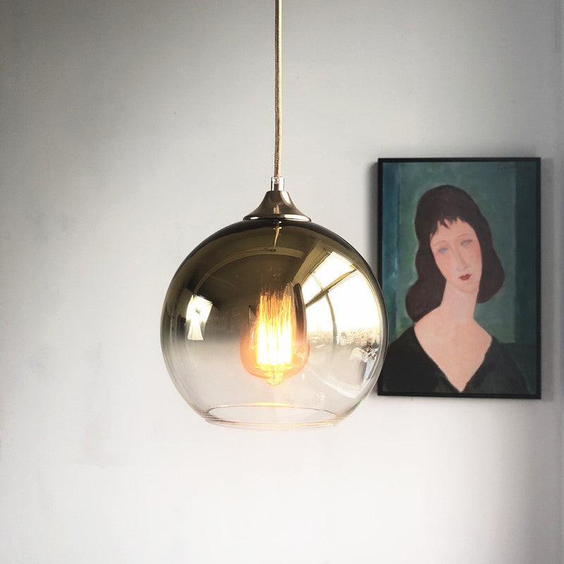 Sleek 1-Head Pendant Light with Global Gradient Glass Shade for Dining Room Suspension Lighting Kit