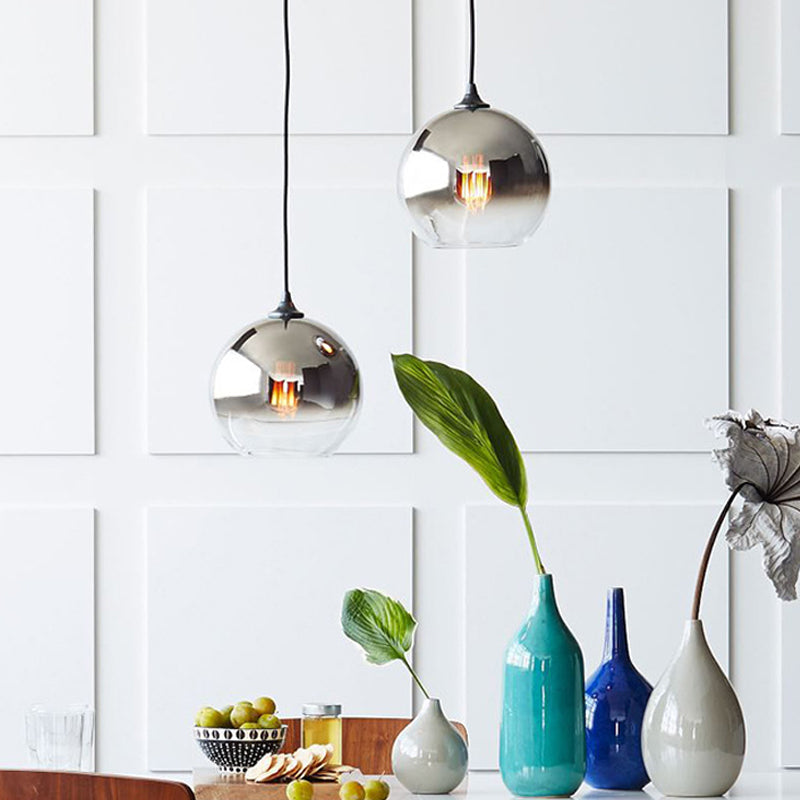 Sleek 1-Head Pendant Light with Global Gradient Glass Shade for Dining Room Suspension Lighting Kit