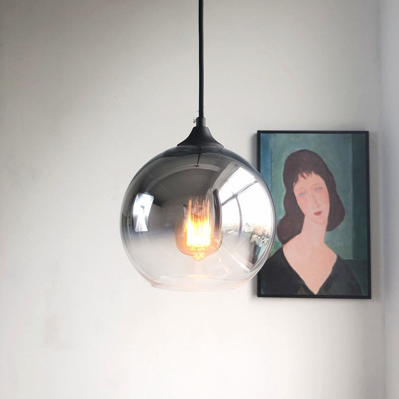 Sleek 1-Head Pendant Light with Global Gradient Glass Shade for Dining Room Suspension Lighting Kit