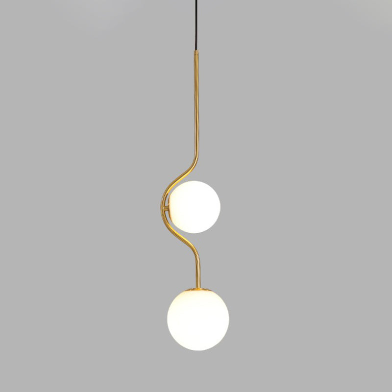 Minimalist Milky Glass Pendant Light with Gold Pendulum - Orb Ceiling Pendant