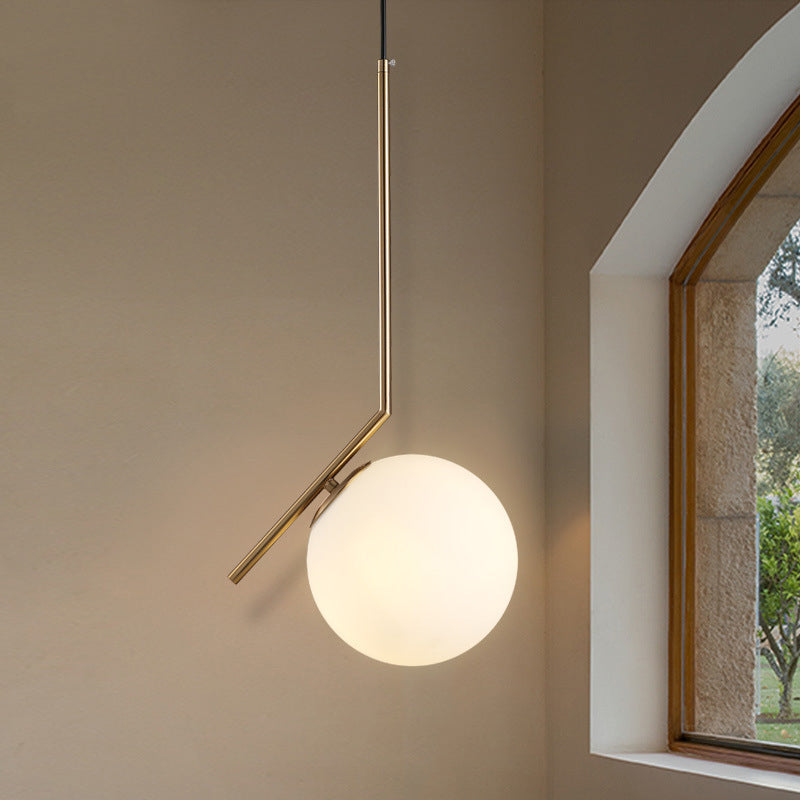 Contemporary Gold Sphere Drop Lamp: 1 Bulb Cream Glass Hanging Ceiling Light for Bedroom