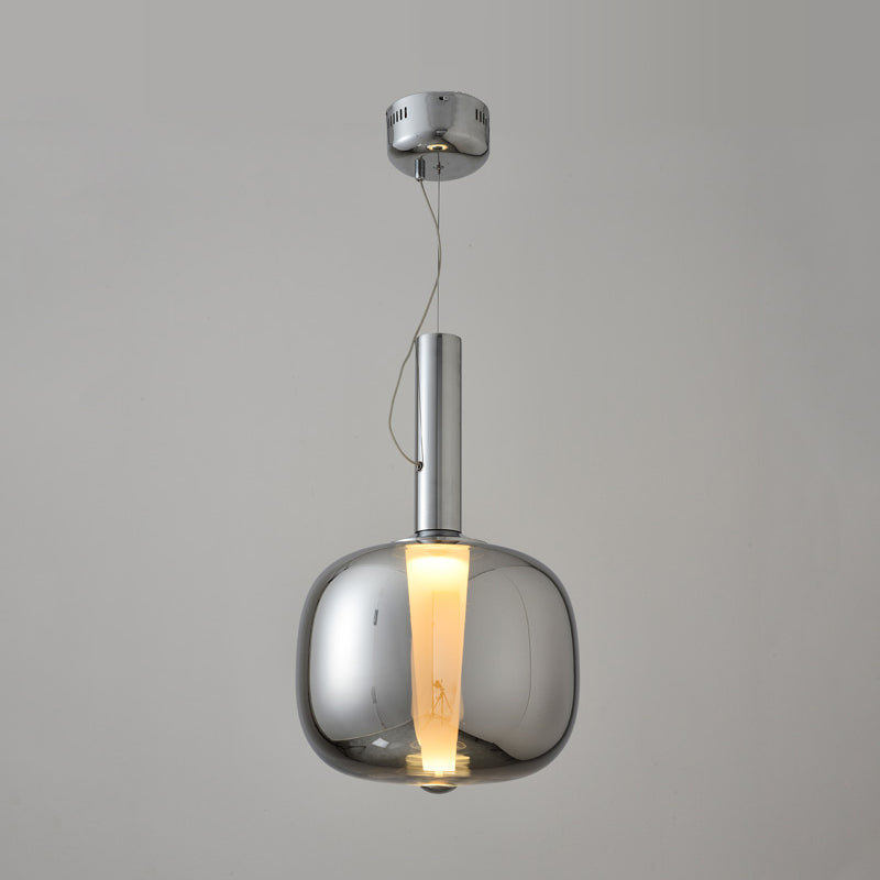 Minimalist Glass Suspension Pendant Light With Slender Neck Bottle Design Chrome