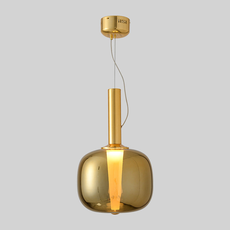 Minimalist Glass Suspension Pendant Light With Slender Neck Bottle Design Gold