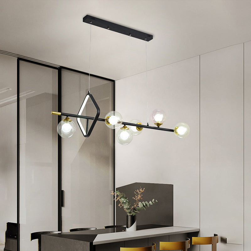 Molecular Dining Room Island Pendant Light - Dual Glass 6-Light Modern Hanging Lamp Kit