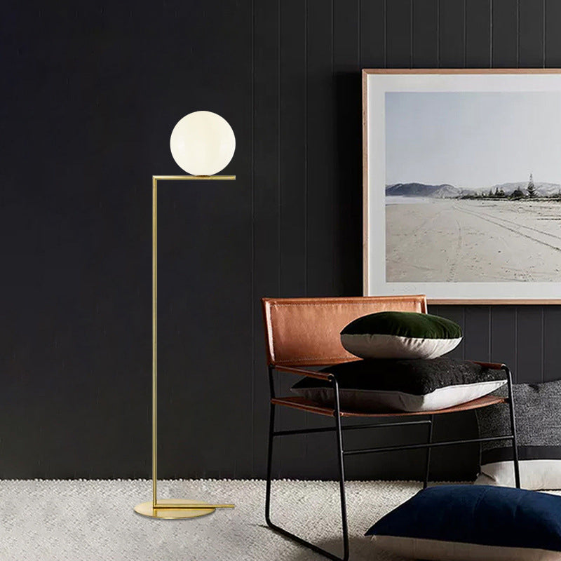 Gold Opal Glass Living Room Floor Lamp - Contemporary Stand With 1-Light