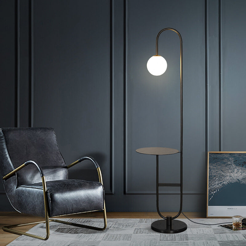 Nordic Glass Ball Floor Lamp With Tea Table - Milky 1 Head Reading Light