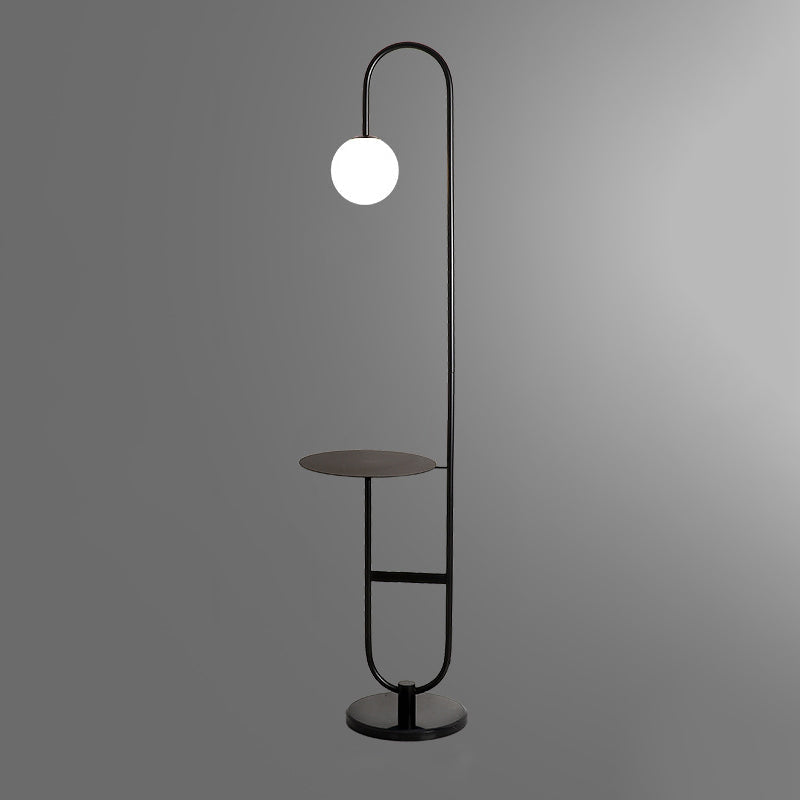 Nordic Glass Ball Floor Lamp With Tea Table - Milky 1 Head Reading Light
