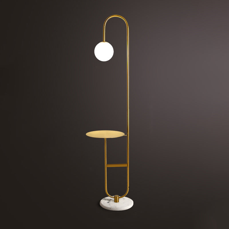 Nordic Glass Ball Floor Lamp With Tea Table - Milky 1 Head Reading Light