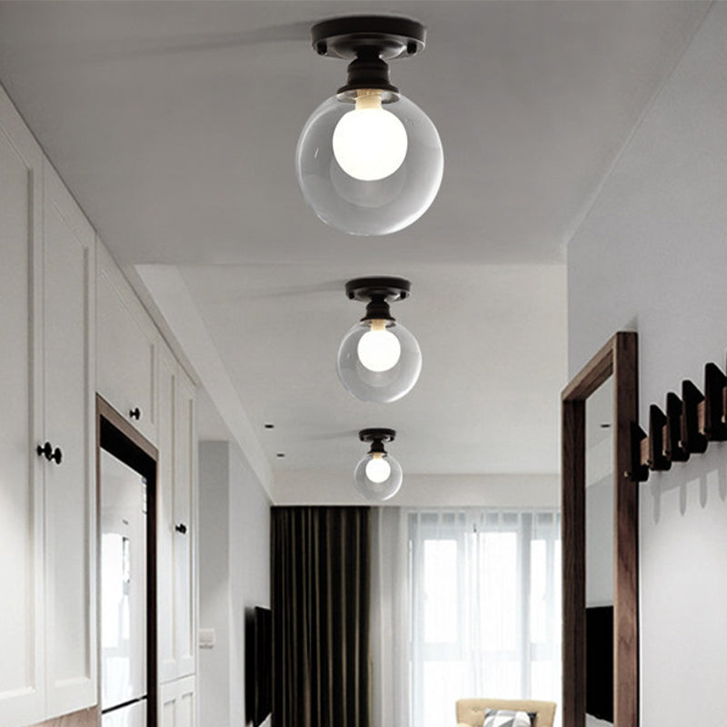 Modern Black Flush Mount Light Fixture with 1-Light, Globe Dual Glass Shade - Ideal for Corridors