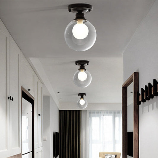 Modern Black Flush Mount Light Fixture with 1-Light, Globe Dual Glass Shade - Ideal for Corridors