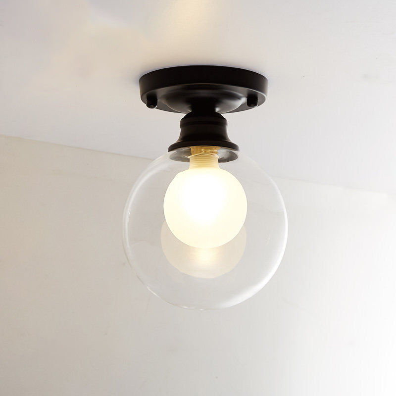 Modern Black Flush Mount Light Fixture with 1-Light, Globe Dual Glass Shade - Ideal for Corridors