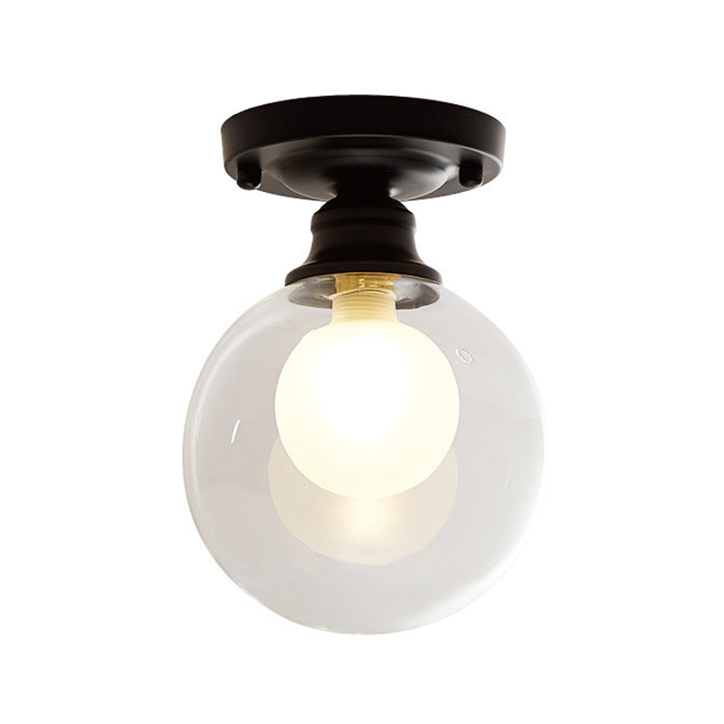 Modern Black Flush Mount Light Fixture with 1-Light, Globe Dual Glass Shade - Ideal for Corridors