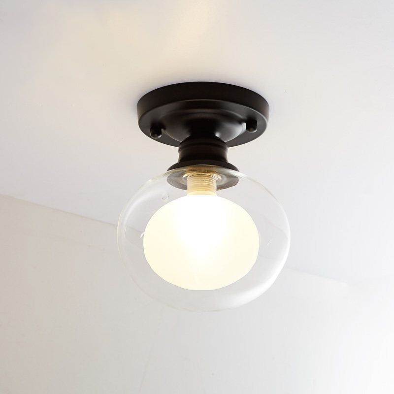 Modern Black Flush Mount Light Fixture With 1-Light Globe Dual Glass Shade - Ideal For Corridors