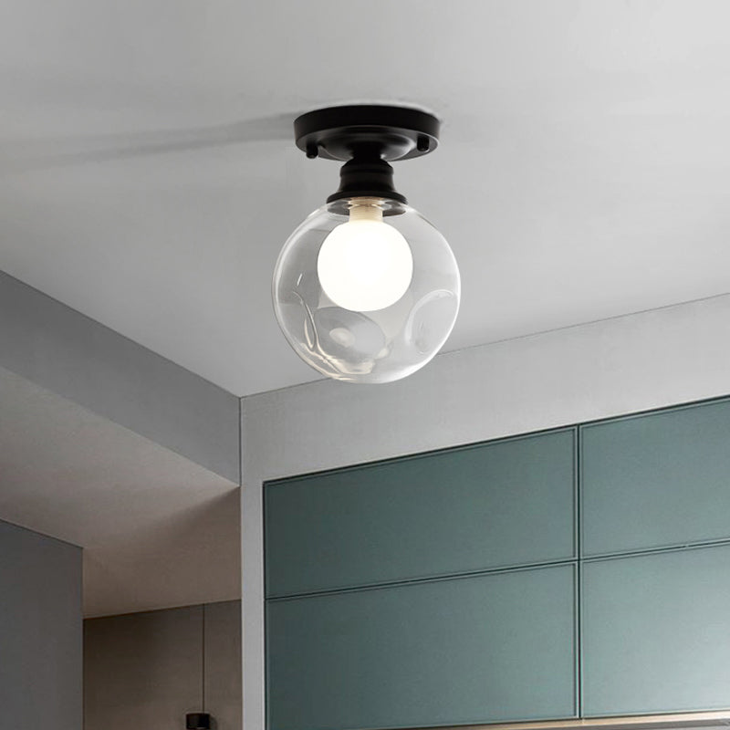 Modern Black Flush Mount Light Fixture with 1-Light, Globe Dual Glass Shade - Ideal for Corridors