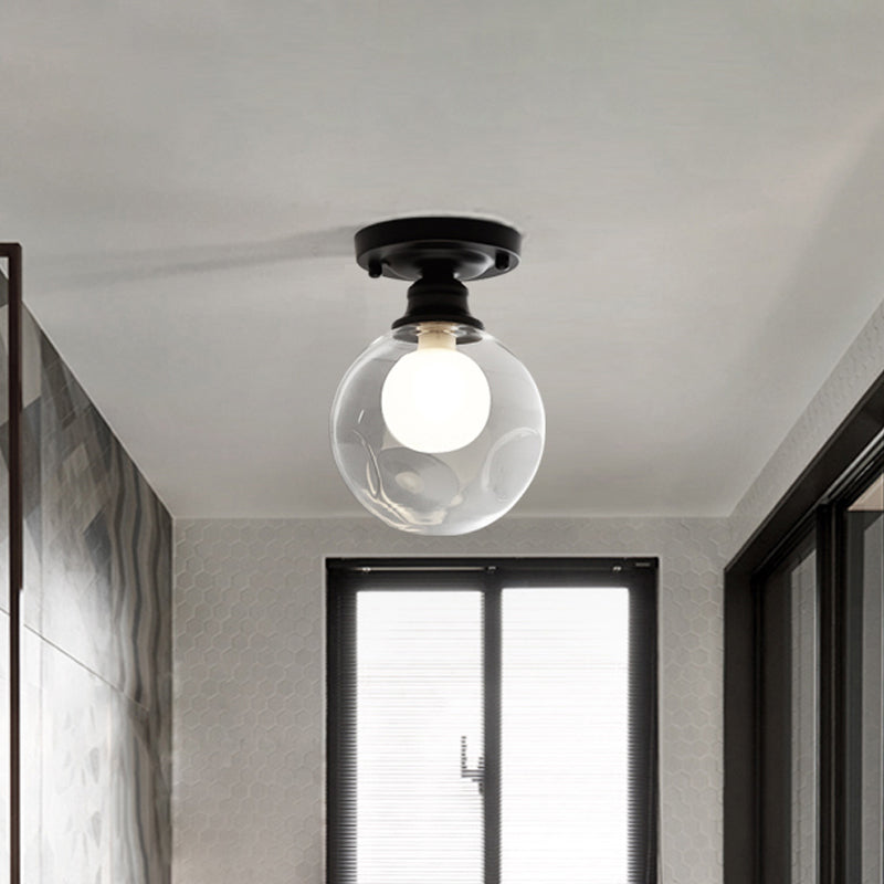 Modern Black Flush Mount Light Fixture with 1-Light, Globe Dual Glass Shade - Ideal for Corridors