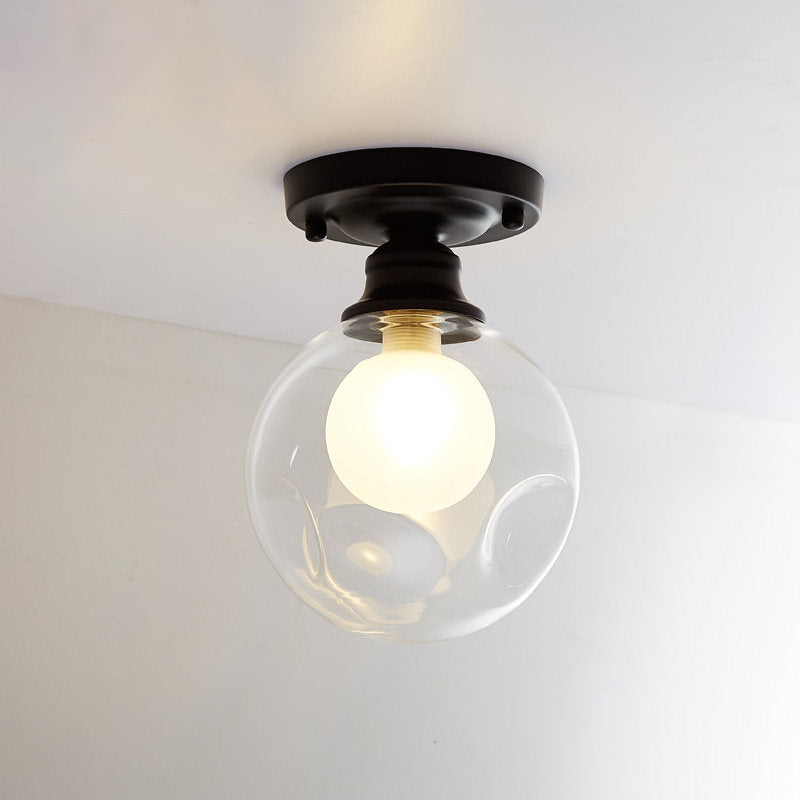 Modern Black Flush Mount Light Fixture With 1-Light Globe Dual Glass Shade - Ideal For Corridors
