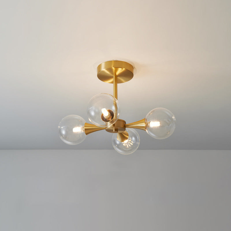 Minimalist Brass Globe LED Ceiling Lamp for Bedroom - Close to Ceiling Light Fixture