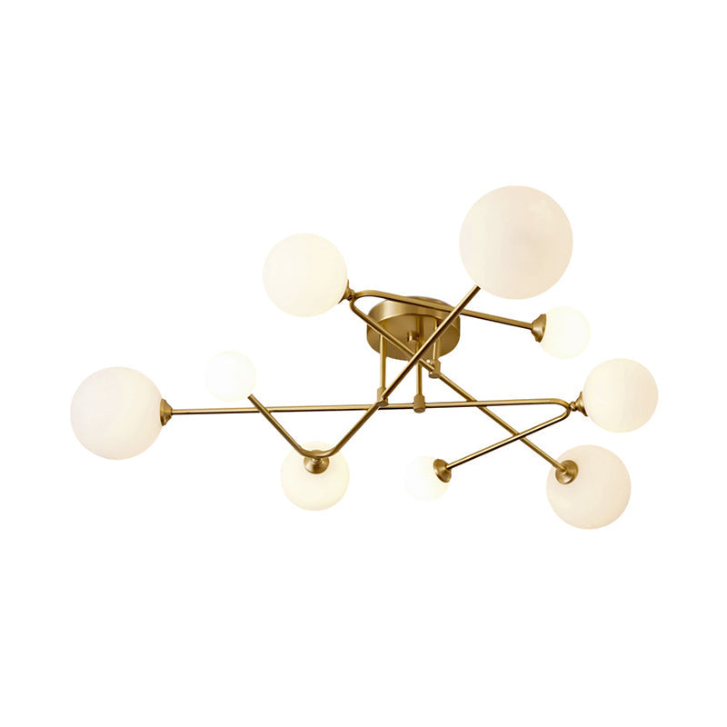Opaline Glass Semi-Mount Ceiling Lamp In Gold For Living Room