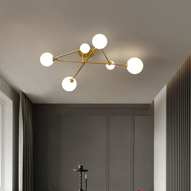 Opaline Glass Semi-Mount Ceiling Lamp In Gold For Living Room 6 /