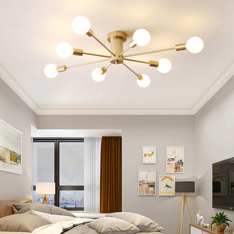 Sleek Sputnik Ceiling Light For Living Room - Metal Semi Flush Mount Chandelier 8 / Gold