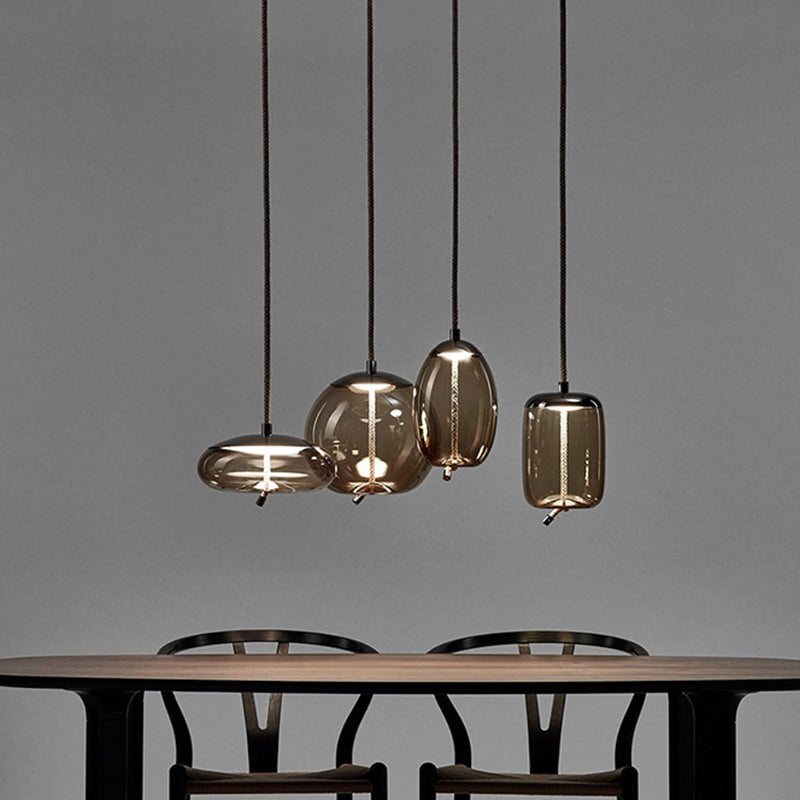 Contemporary Amber Glass Suspension Lamp - 1-Light Pendant For Dining Room