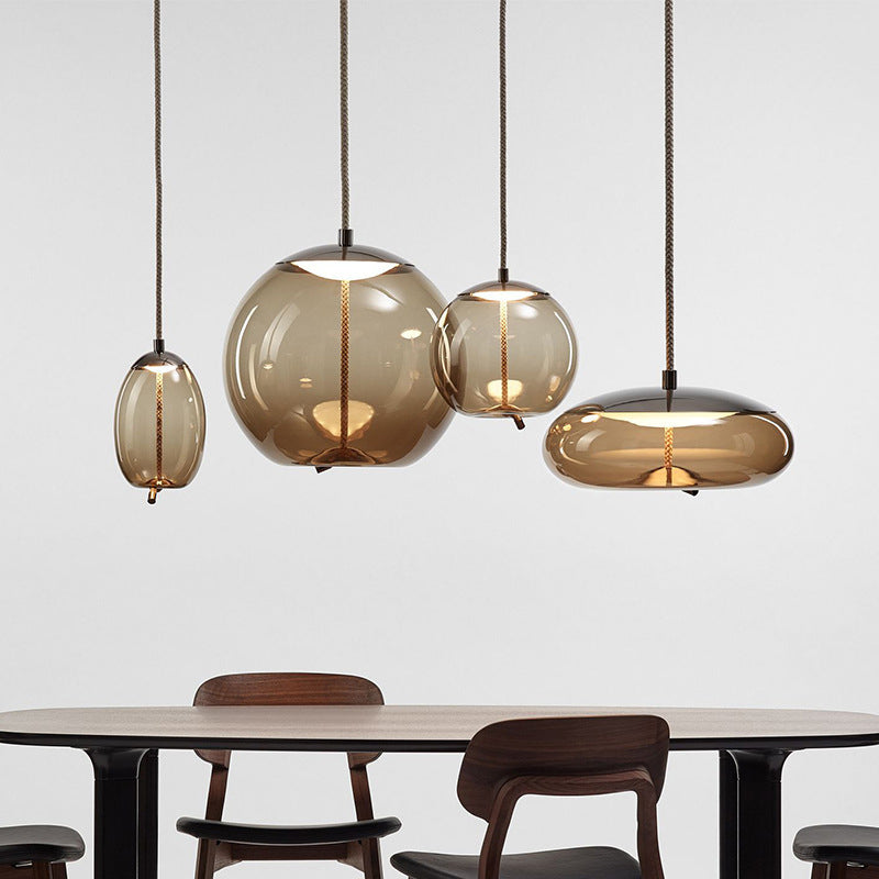 Contemporary Amber Glass Suspension Lamp - Stylish Pendant Lighting Fixture for Dining Room