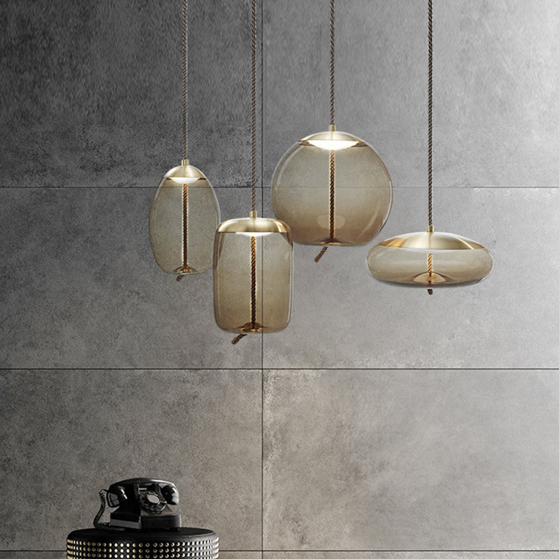 Contemporary Amber Glass Suspension Lamp - Stylish Pendant Lighting Fixture for Dining Room
