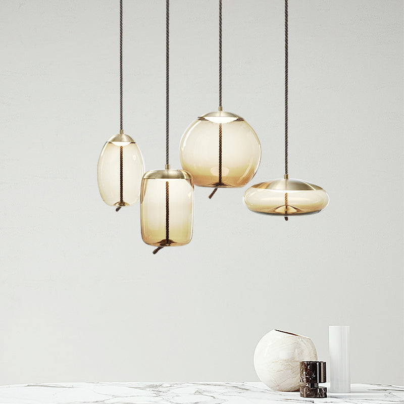 Contemporary Amber Glass Suspension Lamp - Stylish Pendant Lighting Fixture for Dining Room