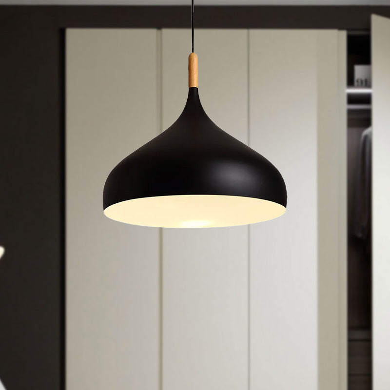Metallic Dome Pendant Lamp - Simple Style, 1 Head, Black/White - Ideal for Dining Rooms - Available in 12.5" and 16.5" Width