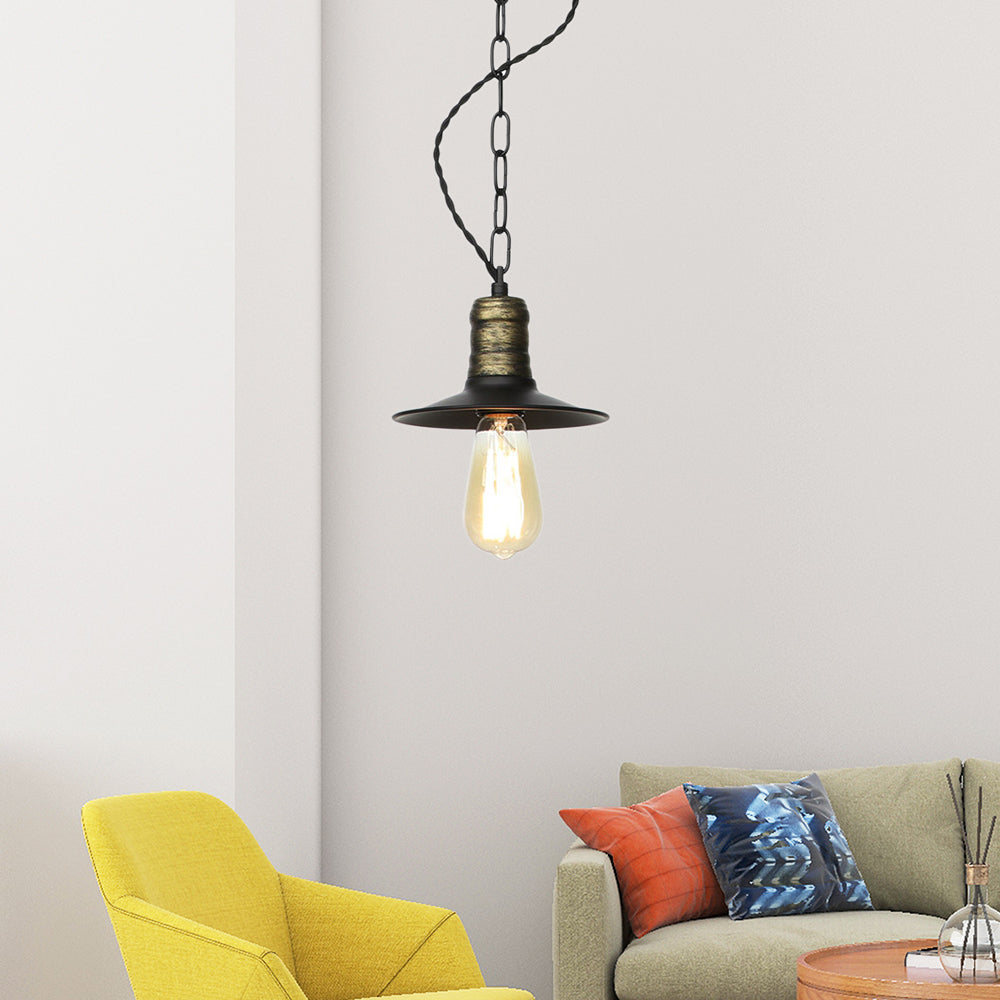 Suspension en fer forgé noir - Plafonnier rétro à 1 lampe pour salon (7"/8,5"/10" de large)
