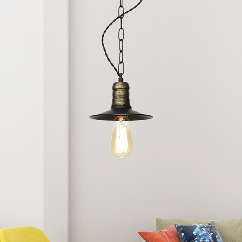 Suspension en fer forgé noir - Plafonnier rétro à 1 lampe pour salon (7"/8,5"/10" de large)