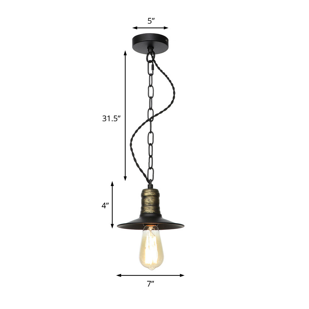 Suspension en fer forgé noir - Plafonnier rétro à 1 lampe pour salon (7"/8,5"/10" de large)