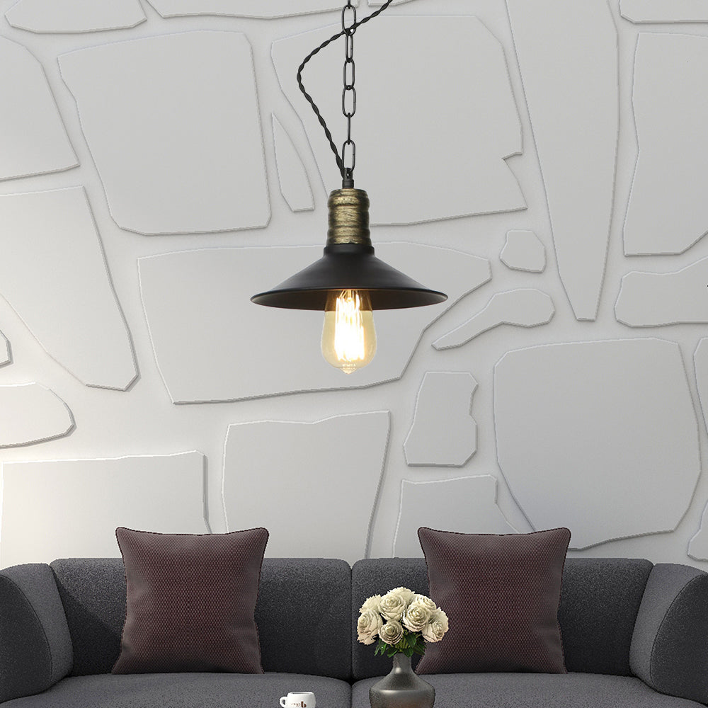 Suspension en fer forgé noir - Plafonnier rétro à 1 lampe pour salon (7"/8,5"/10" de large)