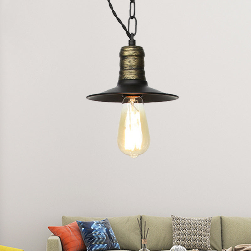 Suspension en fer forgé noir - Plafonnier rétro à 1 lampe pour salon (7"/8,5"/10" de large)