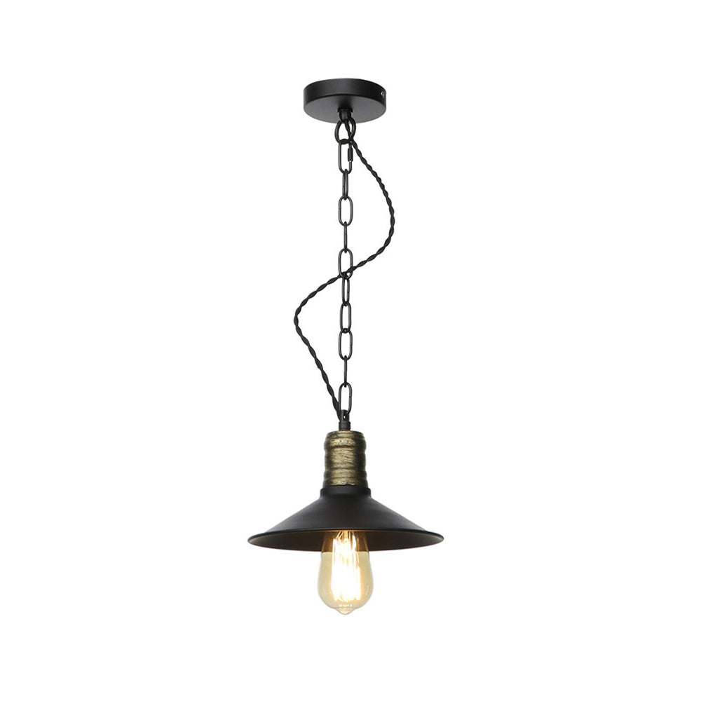 Suspension en fer forgé noir - Plafonnier rétro à 1 lampe pour salon (7"/8,5"/10" de large)