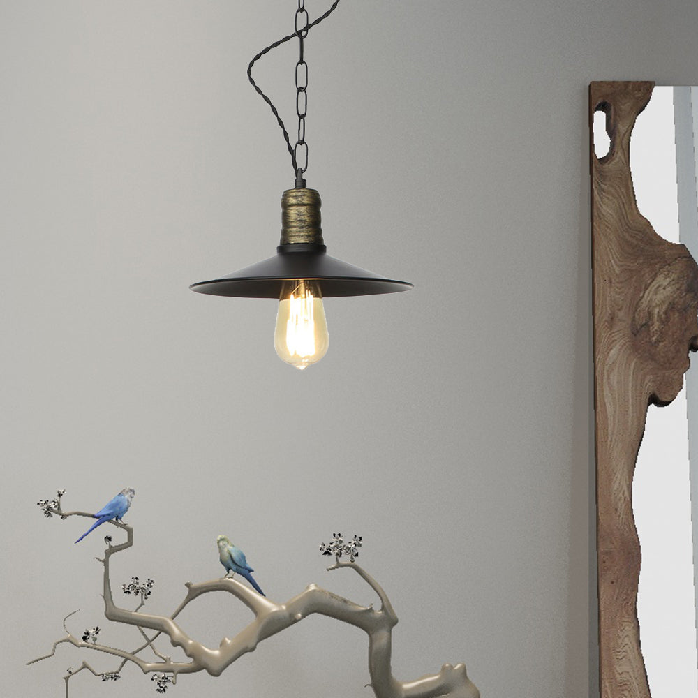 Suspension en fer forgé noir - Plafonnier rétro à 1 lampe pour salon (7"/8,5"/10" de large)
