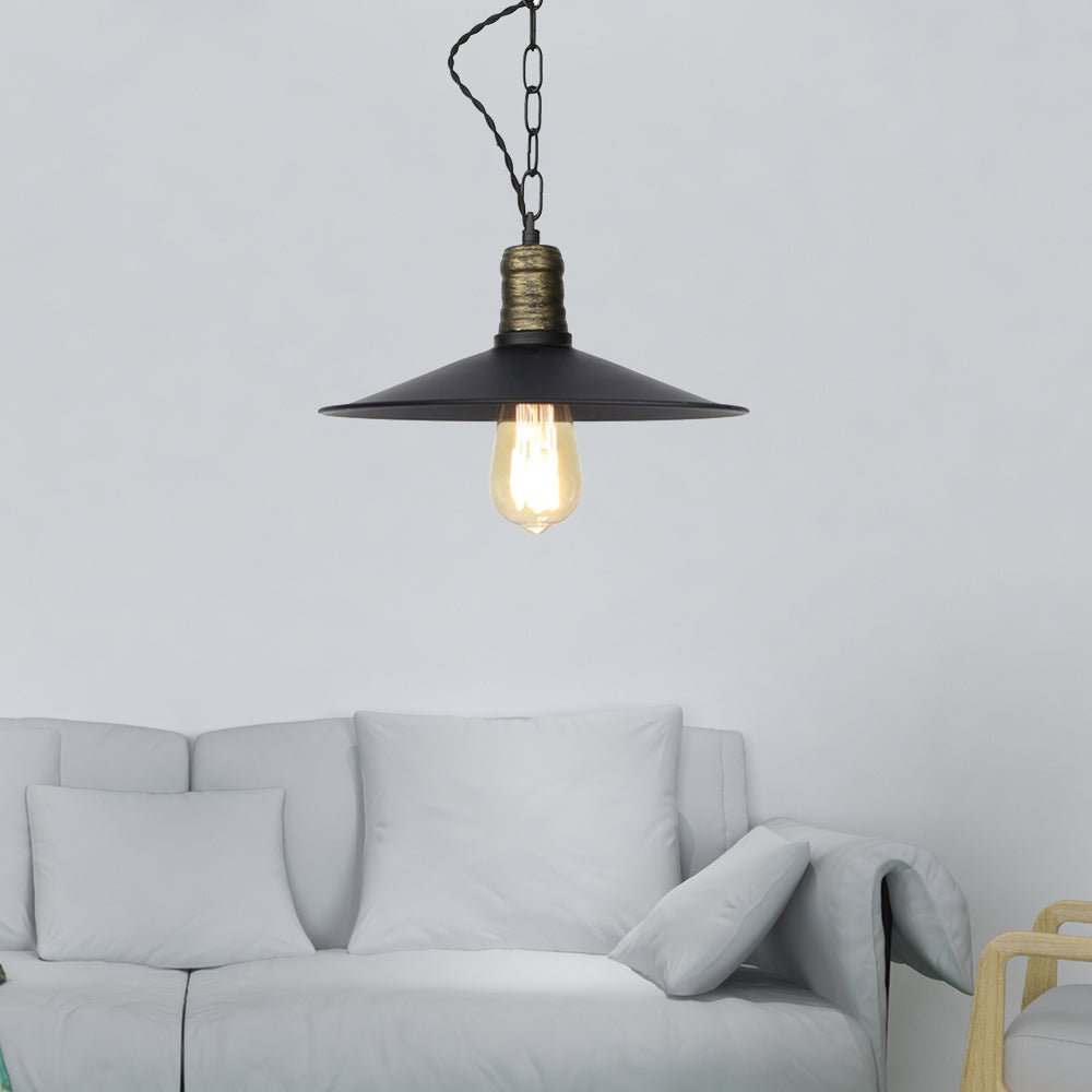 Suspension en fer forgé noir - Plafonnier rétro à 1 lampe pour salon (7"/8,5"/10" de large)