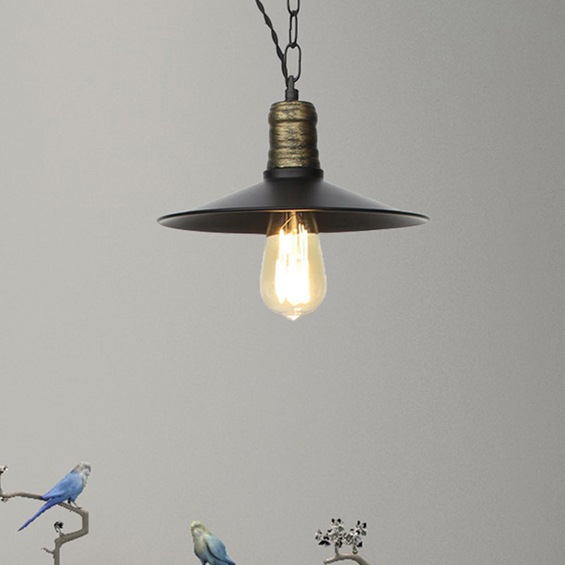 Suspension en fer forgé noir - Plafonnier rétro à 1 lampe pour salon (7"/8,5"/10" de large)