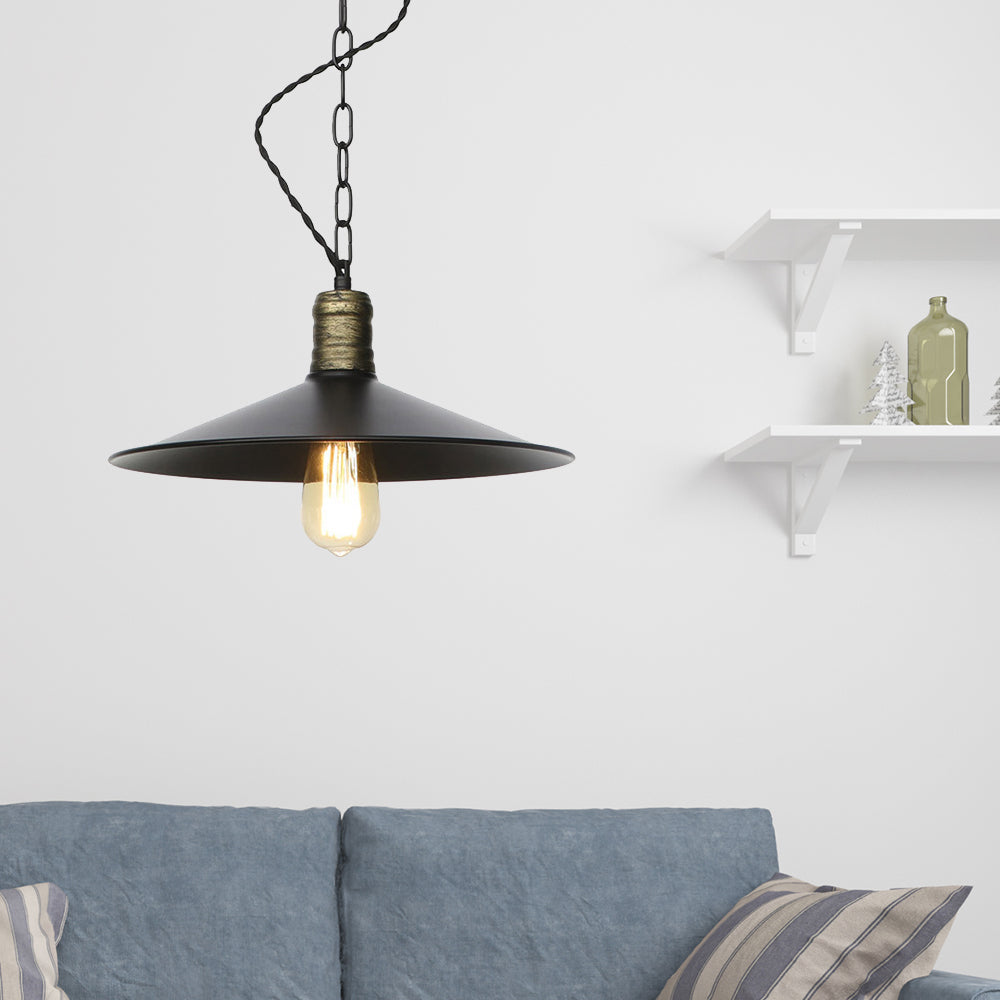 Suspension en fer forgé noir - Plafonnier rétro à 1 lampe pour salon (7"/8,5"/10" de large)