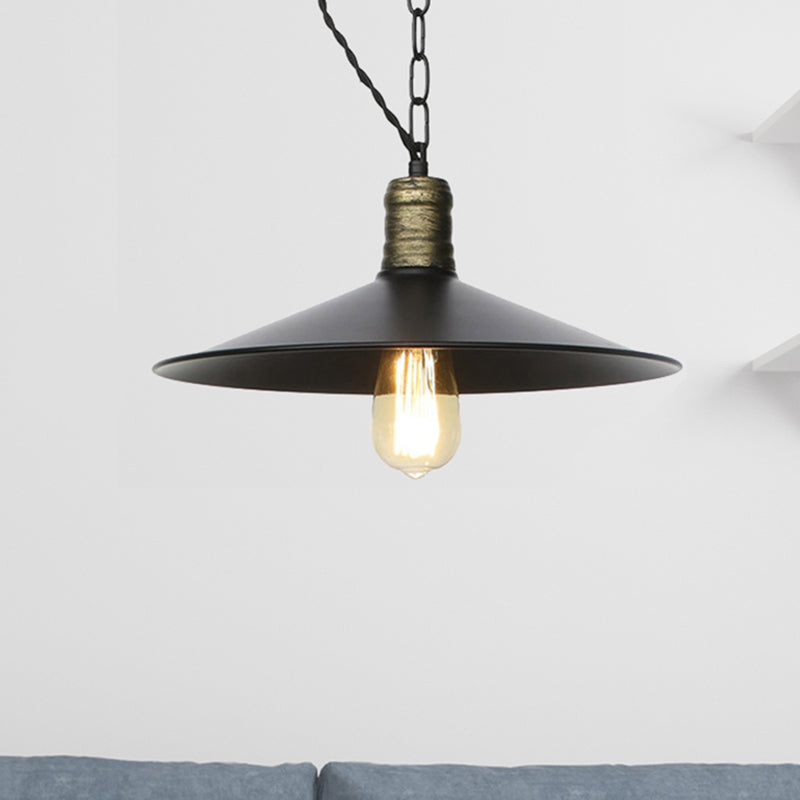 Suspension en fer forgé noir - Plafonnier rétro à 1 lampe pour salon (7"/8,5"/10" de large)
