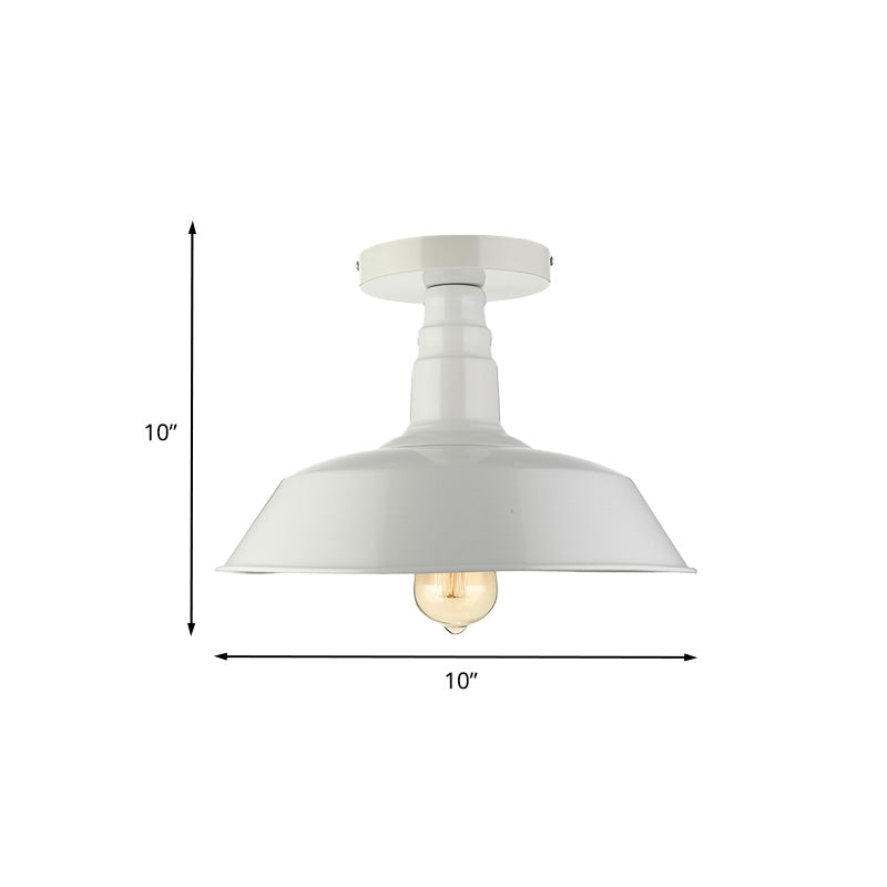 Vintage Iron Barn Dining Room Ceiling Light Fixture - 1 Light, Black/White Semi Flush - 10", 14", or 18" Diameter