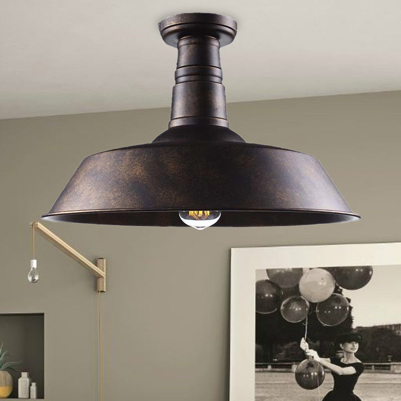 Vintage Iron Barn Dining Room Ceiling Light Fixture - 1 Light, Black/White Semi Flush - 10", 14", or 18" Diameter