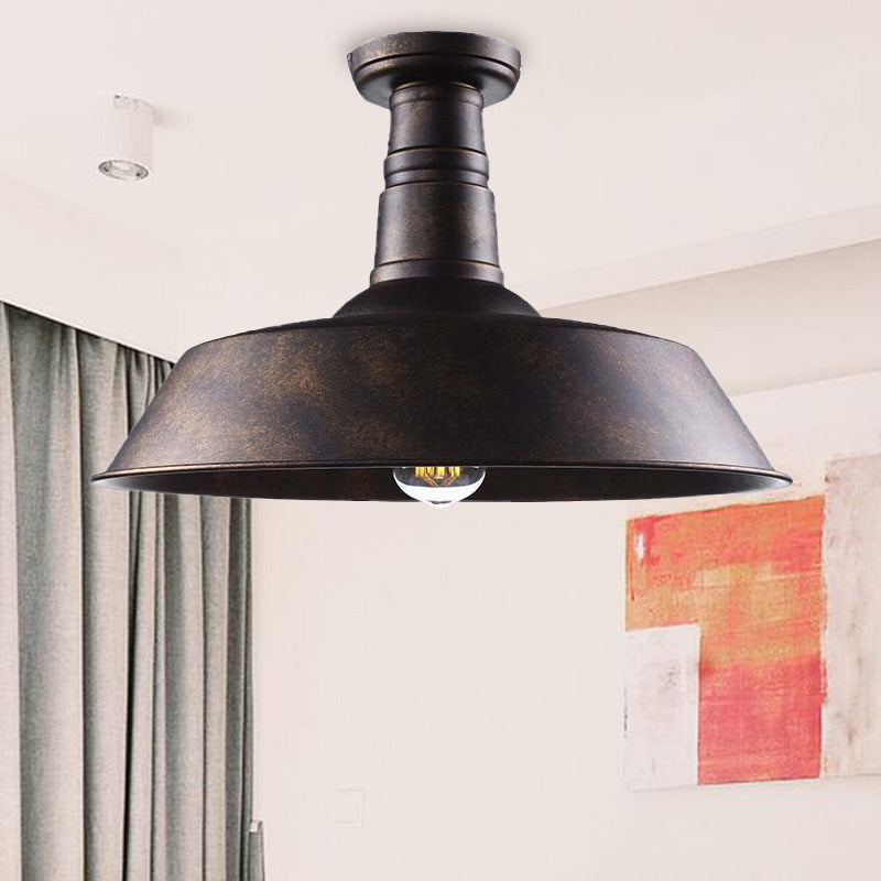 Vintage Iron Barn Dining Room Ceiling Light Fixture - 1 Light, Black/White Semi Flush - 10", 14", or 18" Diameter