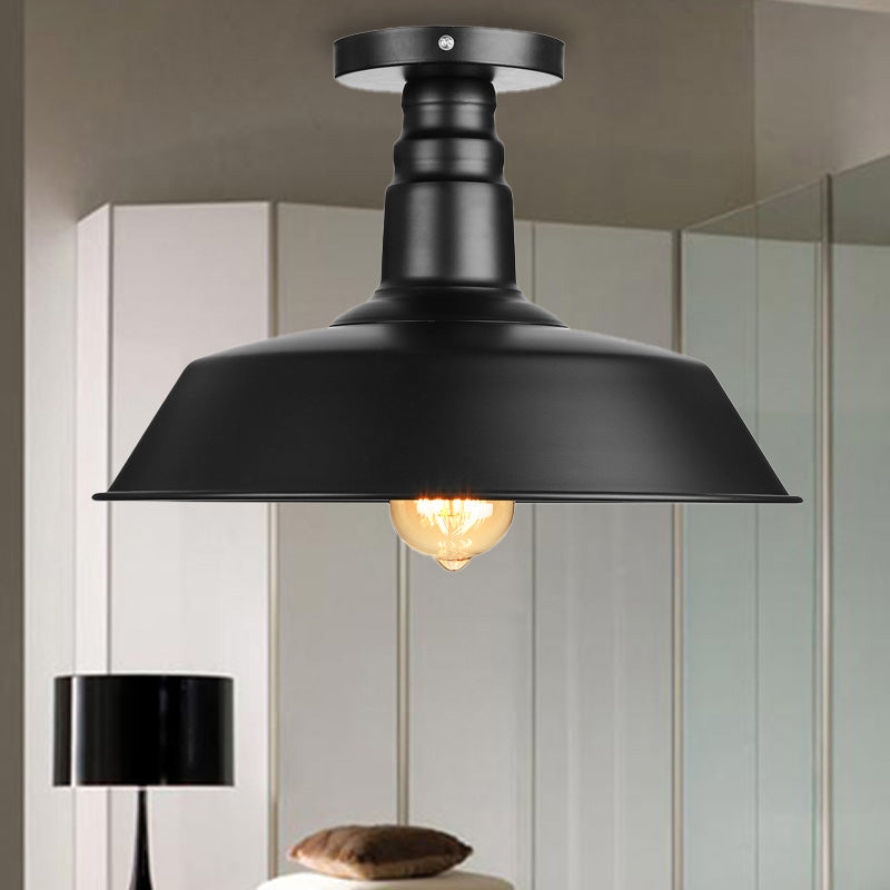 Vintage Iron Barn Dining Room Ceiling Light Fixture - 1 Light, Black/White Semi Flush - 10", 14", or 18" Diameter